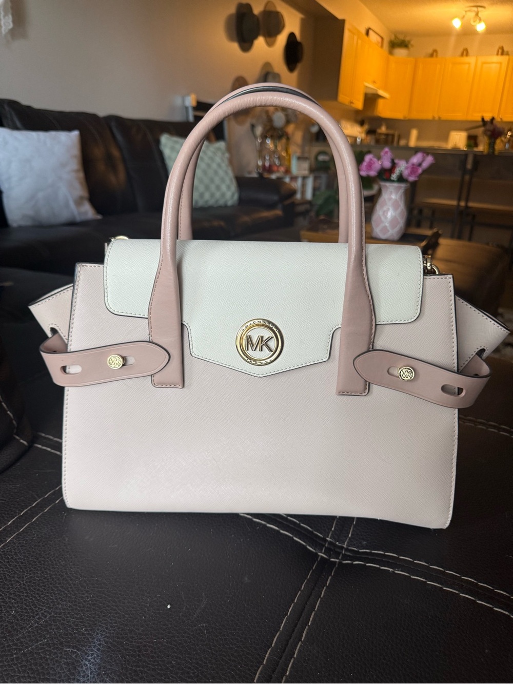 Michael Kors Blush Pink and Cream Saffiano Leather Satchel
